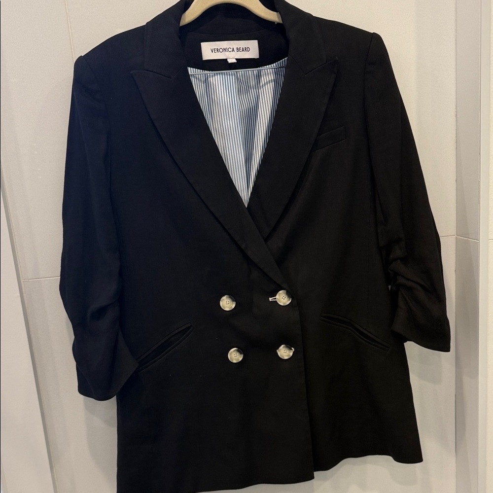 Veronica Beard Double-Breasted Dickey Black Blazer